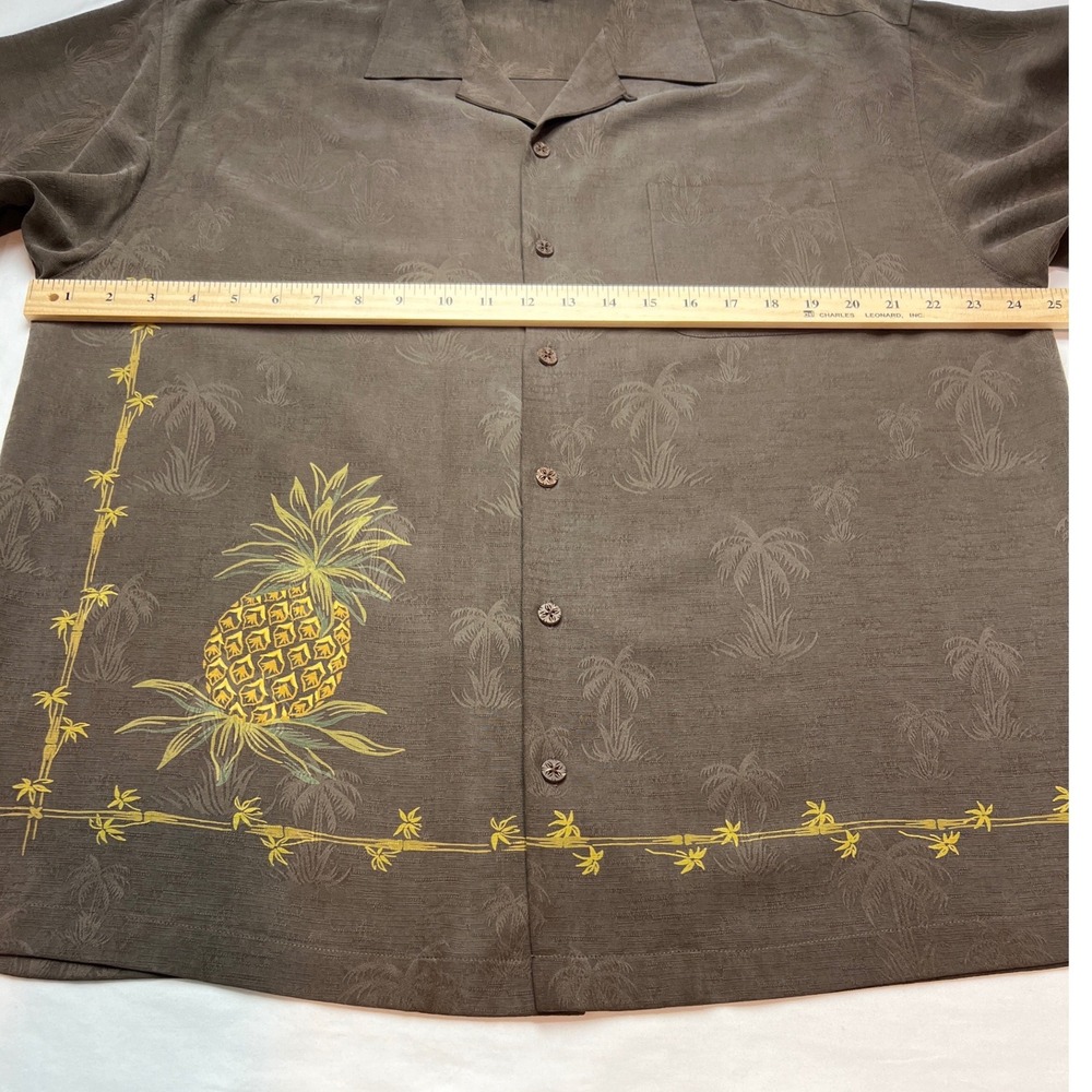 Vintage Tommy Bahama Button Up Mens L Brown Silk Pineapple Embroidered Shirt G01 - Picture 6 of 13